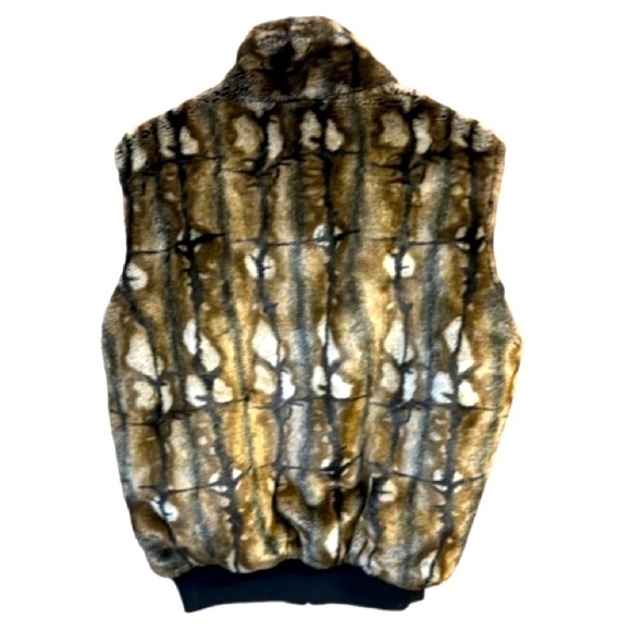 Sean John vest Y2K Faux Fur Reversible full front zip black brown tan Medium - Picture 6 of 16